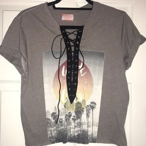 Wishful Thinking Tee with Lace-up suede detail